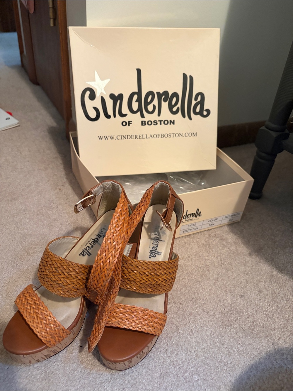 Cinderella Woven Wedge Sandals in Tan